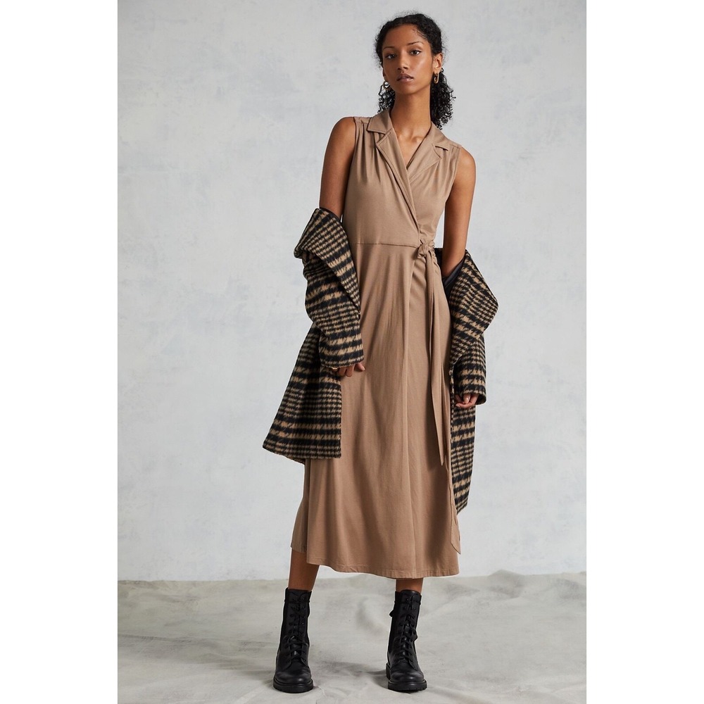 Anthropologie Porridge Jersey Knit Wrap Midi Dress S Taupe Brown Minimalist Chic